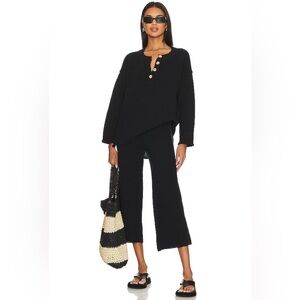 Free People Beach Black Cropped Wide Leg Sweater Pants Size XS